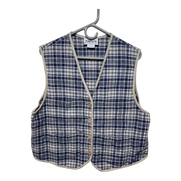 Vintage Plaid Blue & Tan Vest XL - Picture 1 of 3